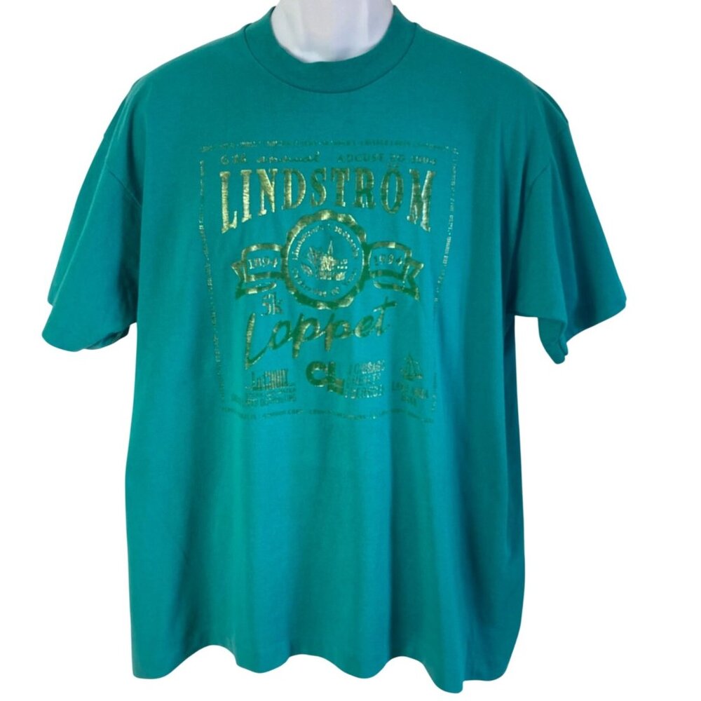 Vintage 90s Lindstrom Loppet 5K Graphic T Shirt XL Mens Green Minnesota USA Made
